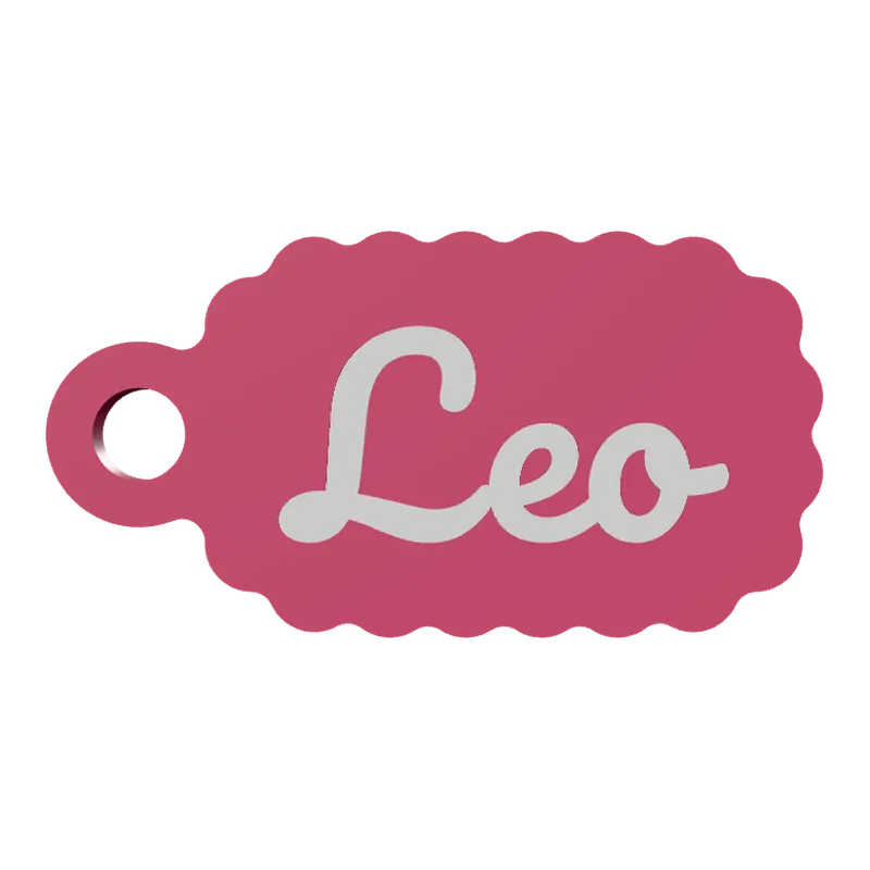Cloud-shaped keychain with the name Leo in a script font.