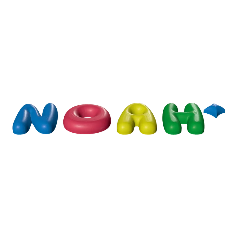 The name NOAH in four colours with a sparkle.