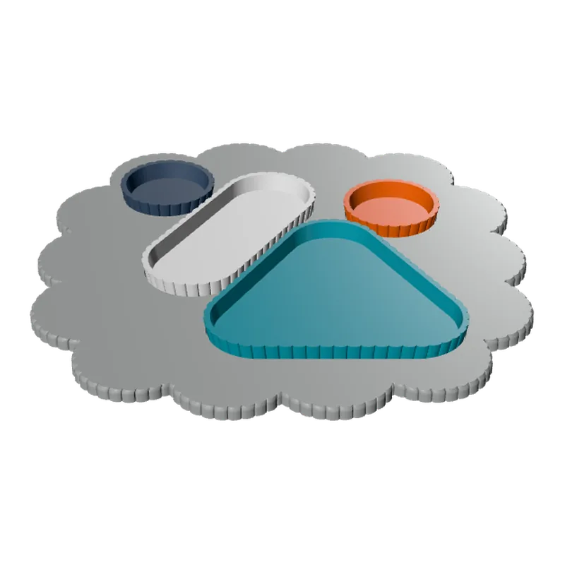 Cloud-shaped tray with four dishes set in pockets.