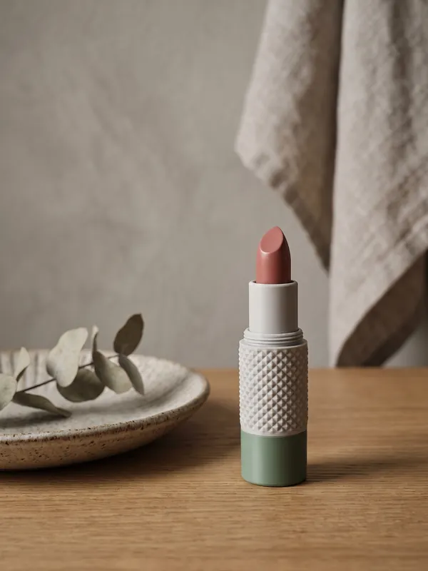 Lip balm holder with a dotted texture and a sage green base.