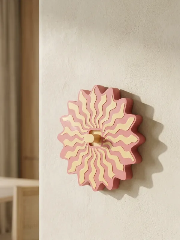 Scalloped round switch plate with a ray pattern, sized to the switch in the Switch Plates generator.